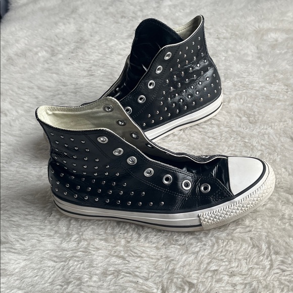 Converse CTAS Black leather High-Tops with silver stud detail size - Picture 2 of 12